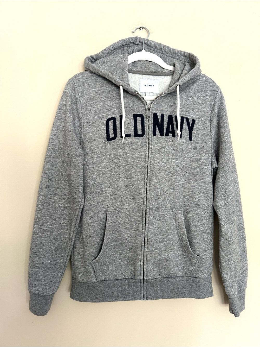 Old Navy Men’s Gray Full-Zip Hoodie with Navy Logo